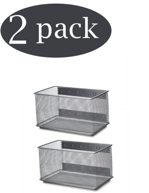 2457vc-2 Wire Mesh Magnetic Storage Basket with Trash Caddy Office Supply Organizer, Silver - 4.3 x 4.3 x 7.75 in. - Pack of 2