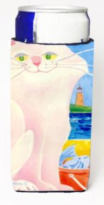 6018MUK Big White Cat At The Beach Michelob Ultra s For Slim Cans - 12 oz.