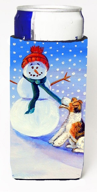 7156MUK Snowman With Fox Terrier Michelob Ultra bottle sleeves For Slim Cans - 12 oz.