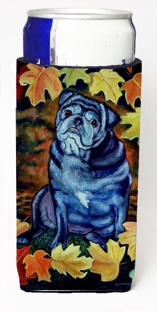 7159MUK Old Black Pug In Fall Leaves Michelob Ultra bottle sleeves For Slim Cans - 12 oz.