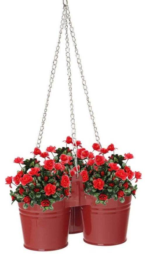 8117E XR Enameled Galvanized Hanging 3 Planter Unit for 5.5 in. Plants, Red