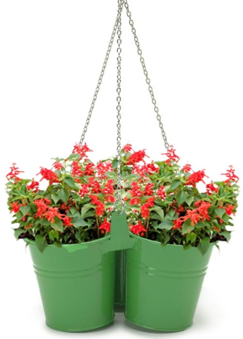 8118E SA Enameled Galvanized Hanging 3 Planter Unit for 6.5 in. Plants, Sage