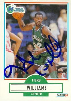 86934 Herb Williams Autographed Basketball Card Dallas Mavericks 1990 Fleer No .45