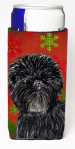 Affenpinscher Red Green Snowflakes Christmas Michelob Ultra bottle sleeves For Slim Cans - 12 oz.