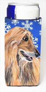 Afghan Hound Winter Snowflakes Holiday Michelob Ultra bottle sleeves For Slim Cans - 12 Oz.