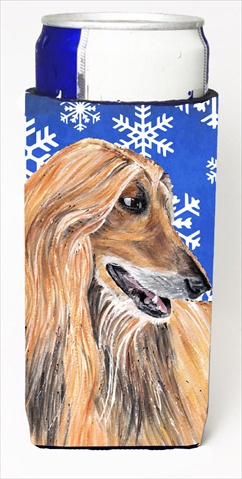 Afghan Hound Winter Snowflakes Holiday Michelob Ultra bottle sleeves For Slim Cans - 12 Oz.