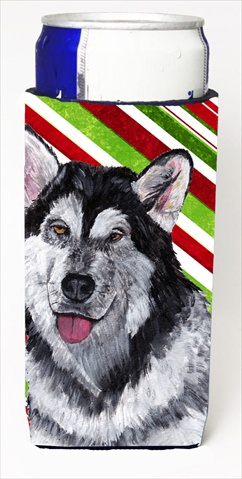 Alaskan Malamute Candy Cane Holiday Christmas Michelob Ultra bottle sleeves For Slim Cans - 12 Oz.