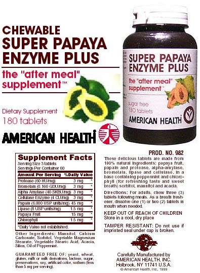 American Health Enzymes Chewable Super Papaya Enzyme Plus 180 tablets 23604