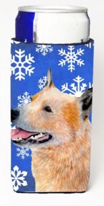 Australian Cattle Dog Winter Snowflakes Holiday Michelob Ultra bottle sleeves For Slim Cans - 12 oz.