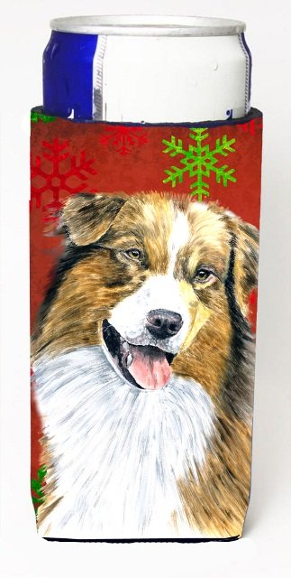 Australian Shepherd Red Green Snowflakes Christmas Michelob Ultra s For Slim Cans - 12 oz.