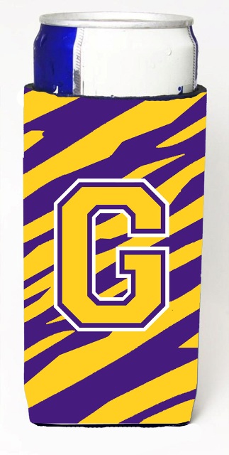 CJ1022-GMUK Tiger Stripe - Purple Gold Monogram Letter G Michelob Ultra s For Slim Cans