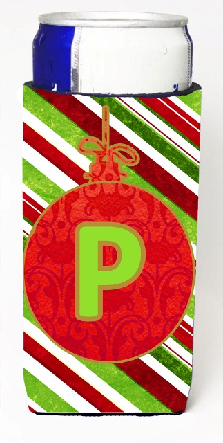 CJ1039-PMUK Christmas Ornament Holiday Monogram Initial Letter P Michelob Ultra s For Slim Cans