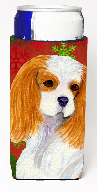 Cavalier Spaniel Red And Green Snowflakes Holiday Christmas Michelob Ultra bottle sleeves For Slim Cans - 12 oz.