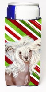Chinese Crested Candy Cane Holiday Christmas Michelob Ultra bottle sleeves For Slim Cans - 12 oz.