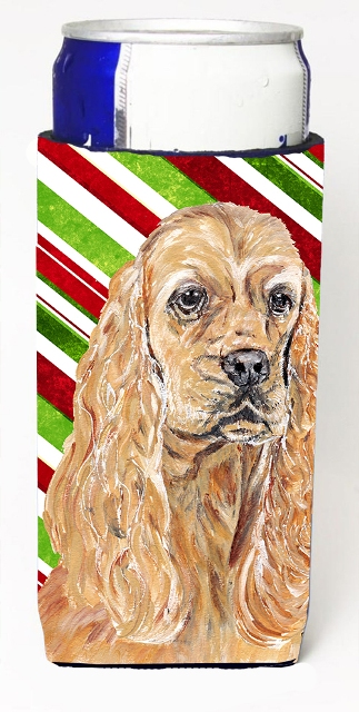 Cocker Spaniel Candy Cane Christmas Michelob Ultra bottle sleeves For Slim Cans - 12 oz.