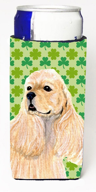 Cocker Spaniel St. Patricks Day Shamrock Portrait Michelob Ultra bottle sleeves For Slim Cans - 12 oz.