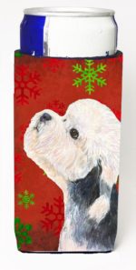 Dandie Dinmont Terrier Red Green Snowflakes Christmas Michelob Ultra bottle sleeves For Slim Cans - 12 oz.