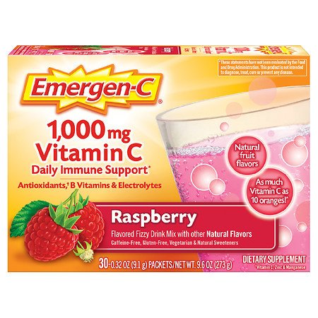 Emergen-C Daily Immune Support Drink with 1000 mg Vitamin C, Antioxidants, & B Vitamins Raspberry - 0.32 oz x 30 pack