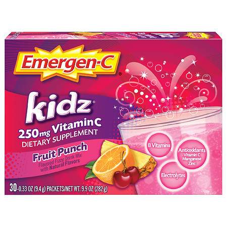 Emergen-C Kidz Vitamin C 250 mg Drink Mix with B Vitamins and Electrolytes Fruit Punch - 0.33 oz x 30 pack