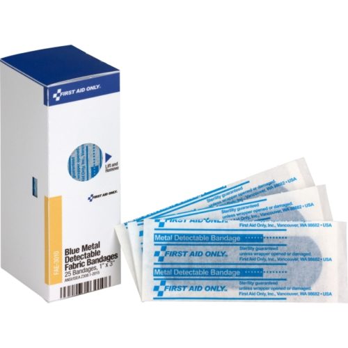FAOFAE3010 1 x 3 in. Metal Detectable Bandages, Fabric - Blue