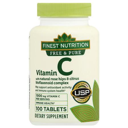 Finest Nutrition Free & Pure Vitamin C 1000 mg with Rose Hips & Bioflavonoid - 100.0 ea