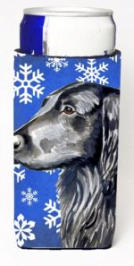 Flat Coated Retriever Winter Snowflakes Holiday Michelob Ultra bottle sleeves For Slim Cans - 12 oz.