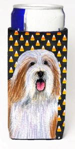 LH9071MUK Bearded Collie Candy Corn Halloween Portrait Michelob Ultra bottle sleeves For Slim Cans - 12 oz.