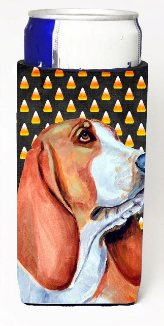 LH9073MUK Basset Hound Candy Corn Halloween Portrait Michelob Ultra bottle sleeves For Slim Cans - 12 oz.