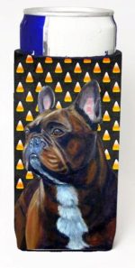 LH9081MUK French Bulldog Candy Corn Halloween Portrait Michelob Ultra bottle sleeves For Slim Cans - 12 oz.