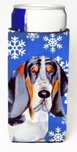 LH9282MUK Basset Hound Winter Snowflakes Holiday Michelob Ultra bottle sleeves For Slim Cans - 12 oz.