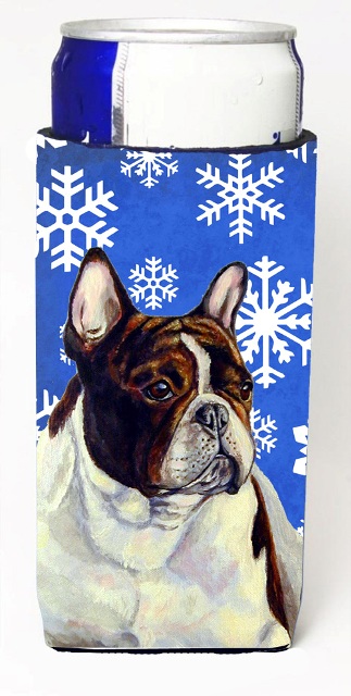 LH9292MUK French Bulldog Winter Snowflakes Holiday Michelob Ultra bottle sleeves For Slim Cans - 12 oz.