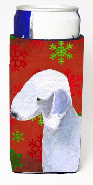 Bedlington Terrier Red And Green Snowflakes Holiday Christmas Michelob Ultra bottle sleeves For Slim Cans - 12 oz.