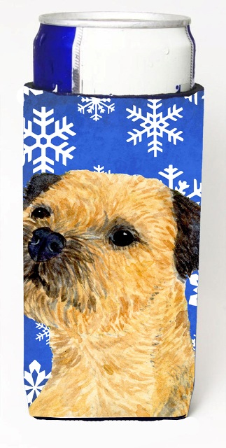 Border Terrier Winter Snowflakes Holiday Michelob Ultra bottle sleeves For Slim Cans - 12 oz.
