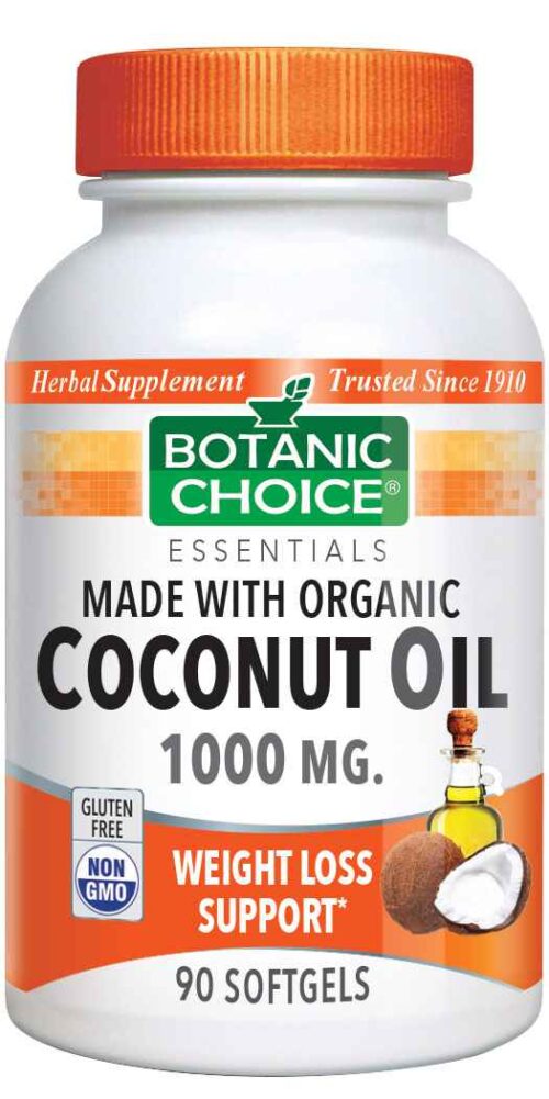 Botanic Choice Coconut Oil, Organic 1000 mg - Weight Loss Support Supplement - 90 Softgels