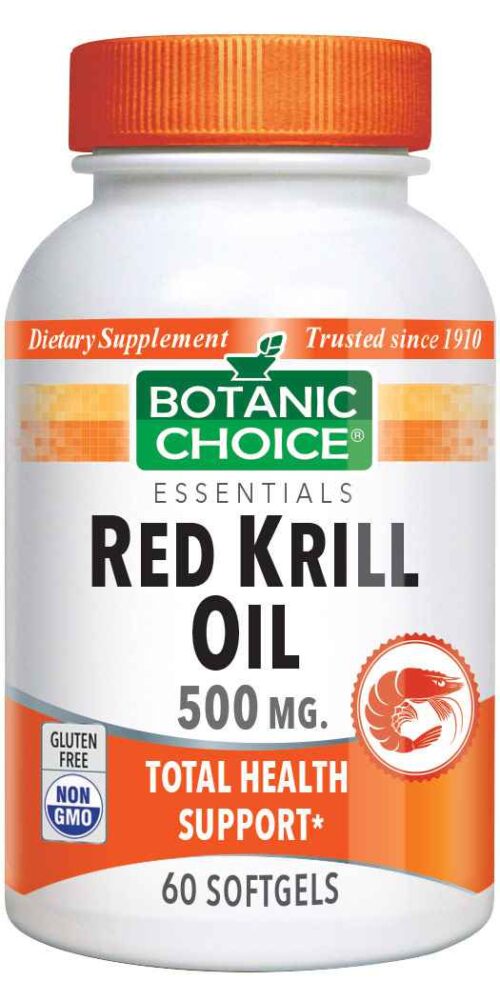 Botanic Choice Red Krill Oil 500 mg - Essential Fatty Acids Support Supplement - 60 Softgels