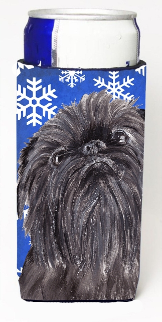 Brussels Griffon Blue Snowflake Winter Michelob Ultra bottle sleeves For Slim Cans - 12 oz.
