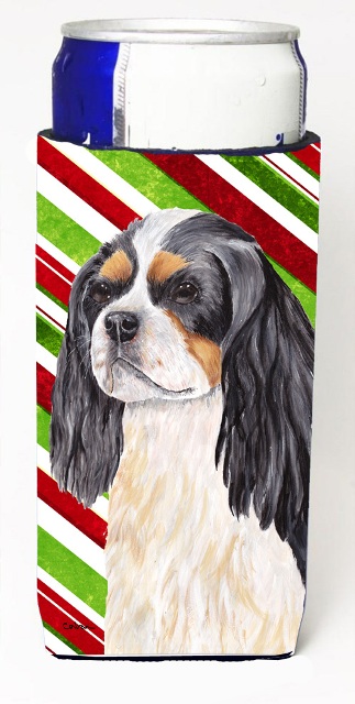 Cavalier Spaniel Candy Cane Holiday Christmas Michelob Ultra bottle sleeves For Slim Cans - 12 oz.