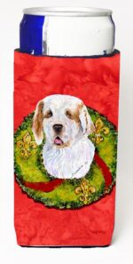 Clumber Spaniel Christmas Wreath Michelob Ultra bottle sleeves For Slim Cans - 12 oz.