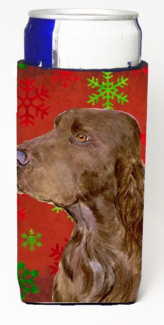 Field Spaniel Red And Green Snowflakes Holiday Christmas Michelob Ultra bottle sleeves For Slim Cans - 12 oz.
