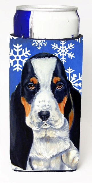 LH9284MUK Basset Hound Winter Snowflakes Holiday Michelob Ultra bottle sleeves For Slim Cans - 12 oz.