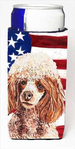 Red Miniature Poodle With American Flag USA Michelob Ultra bottle sleeves For Slim Cans - 12 Oz.