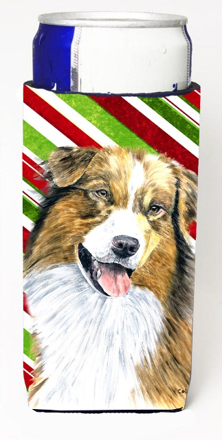 SC9357MUK Australian Shepherd Candy Cane Holiday Christmas Michelob Ultra bottle sleeves For Slim Cans - 12 oz.