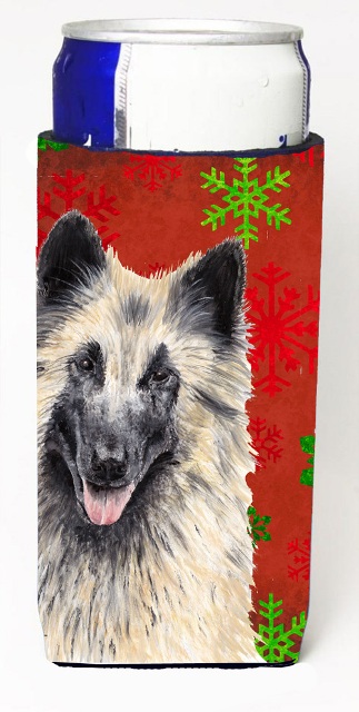 SC9432MUK Belgian Tervuren Red & Green Snowflakes Holiday Christmas Michelob Ultra s For Slim Cans - 12 oz.