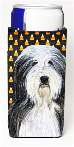 SS4290MUK Bearded Collie Candy Corn Halloween Portrait Michelob Ultra bottle sleeves For Slim Cans - 12 Oz.