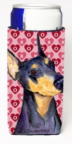 SS4495MUK Doberman Hearts Love And Valentines Day Portrait Michelob Ultra bottle sleeves For Slim Cans - 12 oz.