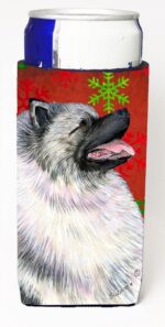 SS4695MUK Keeshond Red And Green Snowflakes Holiday Christmas Michelob Ultra bottle sleeves For Slim Cans - 12 oz.