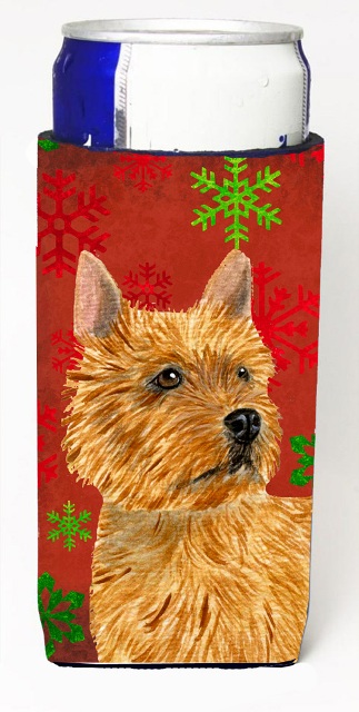 SS4706MUK Norwich Terrier Red And Green Snowflakes Holiday Christmas Michelob Ultra bottle sleeves For Slim Cans - 12 oz.