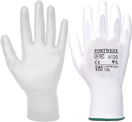 A120WHRXXXL PU Palm Regular Glove, White - 3XL