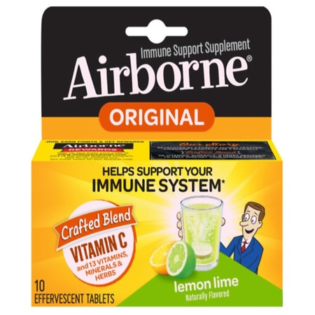 Airborne Vitamin C Immune Support Supplement, Effervescent Formula Lemon-Lime - 10.0 ea