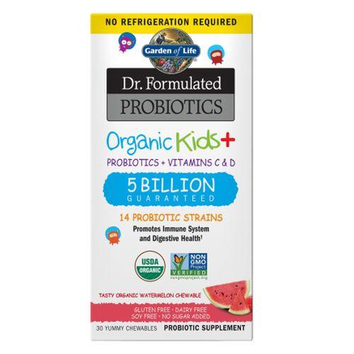 Dr. Formulated Probiotics Organic Kids + 5 Billion CFU Watermelon 30 Chewable Tabs by Garden of Life